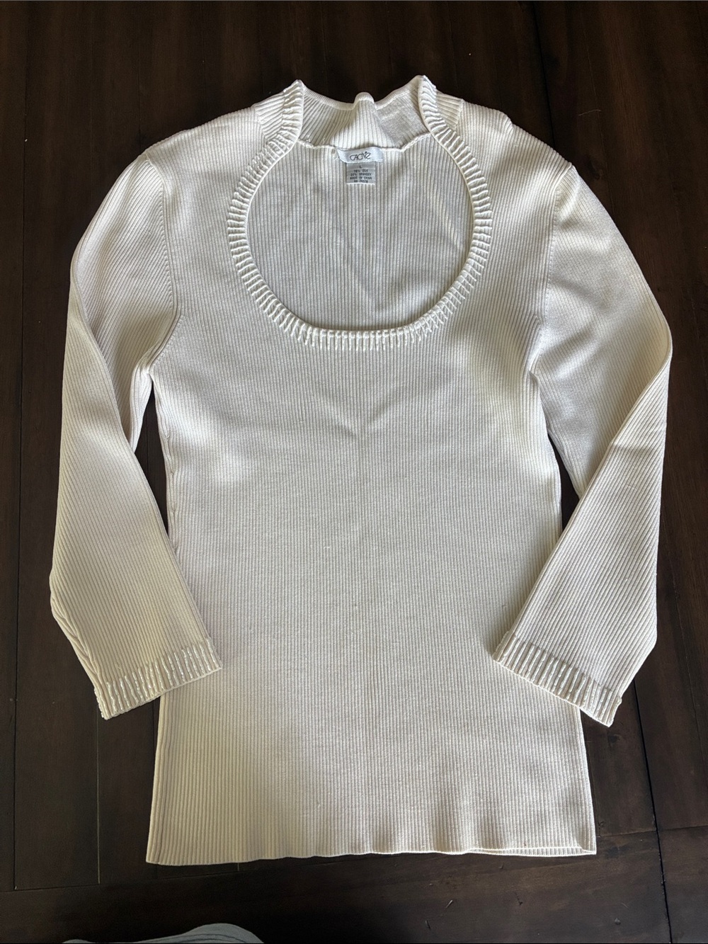 Cache Cream Ribbed Scoop-Neck Sweater